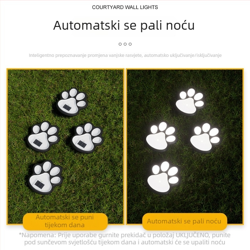 Solarna LED lampica za travnjak s otiskom psa šape, zemna dekorativna rasvjeta za dvorište, vodootporna