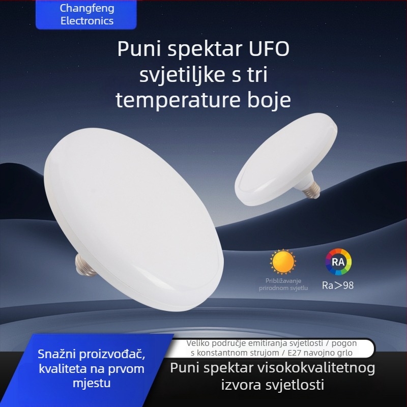 LED UFO svjetiljka s punim spektrom, tri boje temperature, visoka svjetlost, štedljiva za oči, stropna rasvjeta s E27 bazom za spavaću sobu i dnevni boravak
