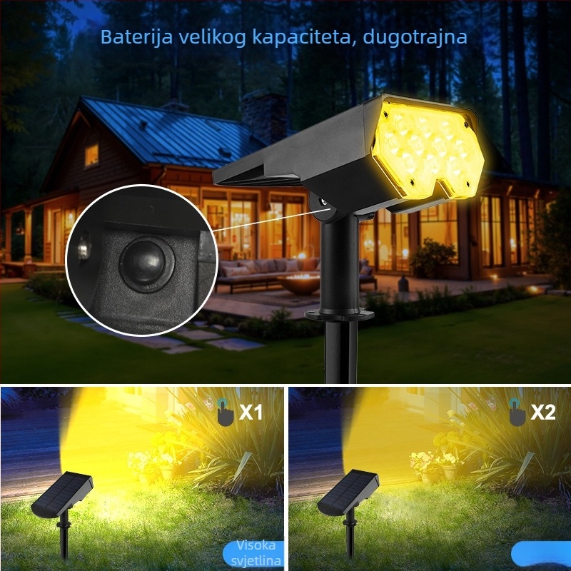 Solarna lampica za travu s 20 LED, visoka svjetlina, vanjski vrtni reflektor s klinom
