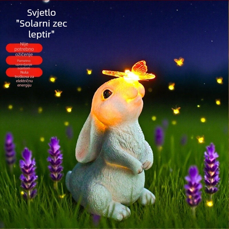 Solarsko vanjsko svjetlo za vrt u obliku zeca od smole, vodootporan ukras za dvorište i vrt