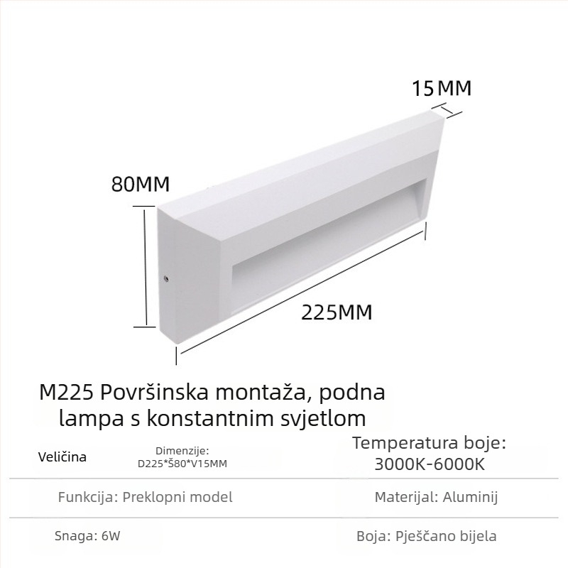 LED ugrađena traka zidna svjetiljka za stepenice i hodnik, vanjska upotreba, vodootporna, topla bijela svjetlost
