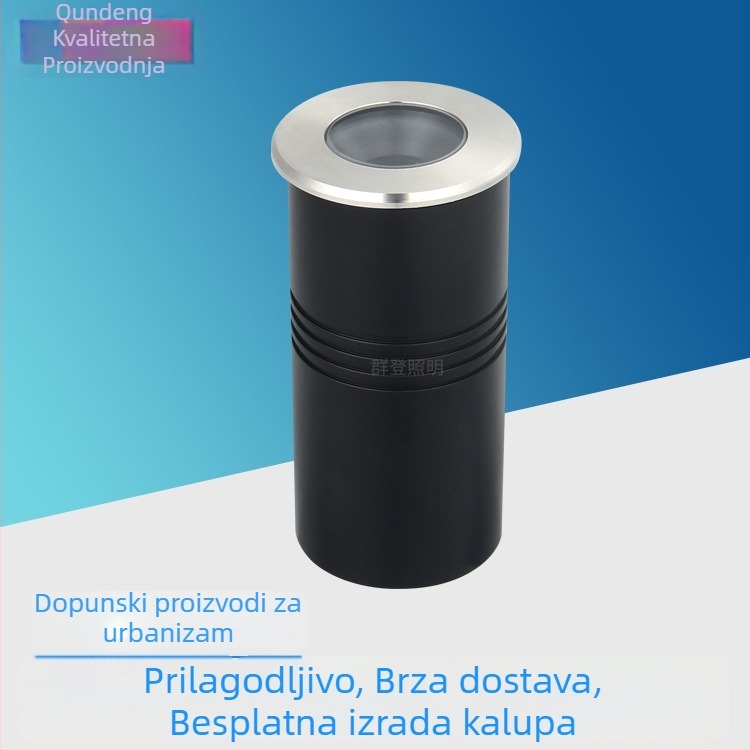 LED podzemna svjetiljka s aluminijskim tijelom i kućištem od nehrđajućeg čelika, anti-refleksija, IP65, 24V DC, topla bijela 3000K, za parkove, trgove i stepenice