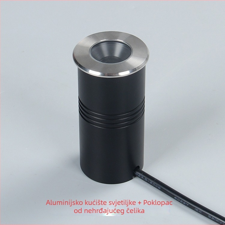 LED podzemna svjetiljka s aluminijskim tijelom i kućištem od nehrđajućeg čelika, anti-refleksija, IP65, 24V DC, topla bijela 3000K, za parkove, trgove i stepenice