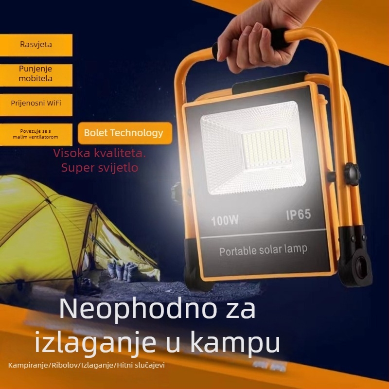 LED punjivi reflektor, vanjsko nužno osvjetljenje, IP65, 60W, prijenosno za kampiranje i gradilišta