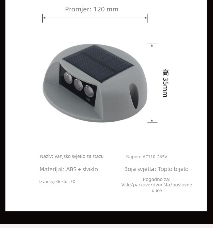Solarno svjetlo za stazu, IP65, LED za stepenice i vrt, 360 lm, topla bijela
