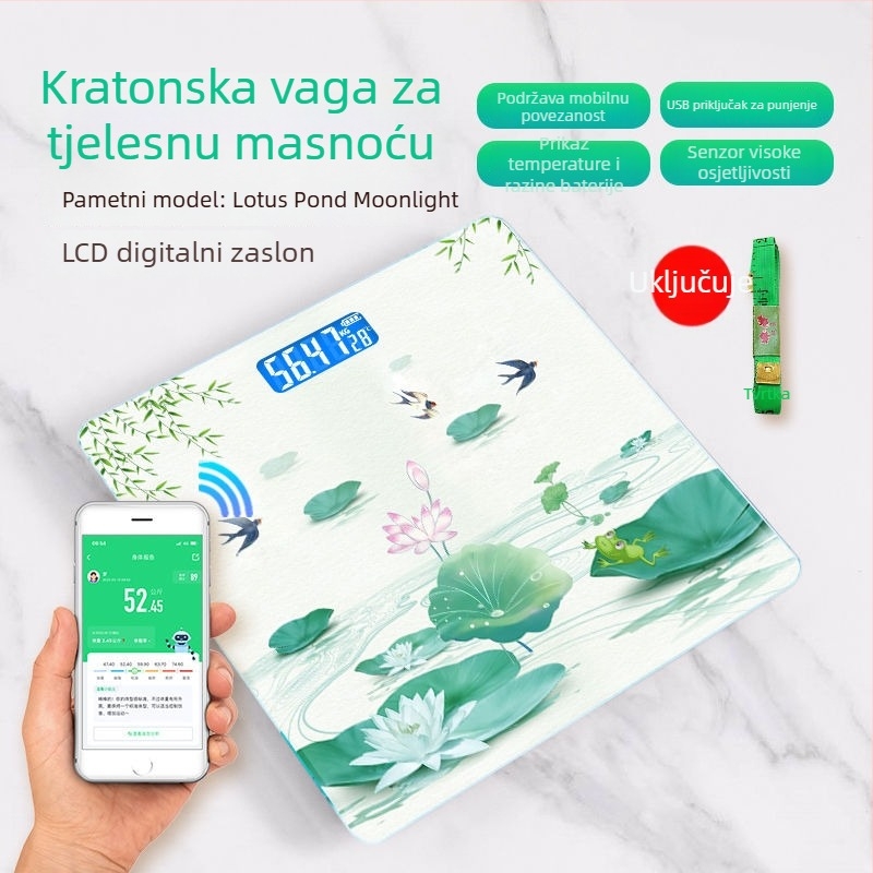 Digitalna vaga za tijelo s mjerenjem tjelesne masnoće, kućna uporaba, precizna i izdržljiva, za odrasle i studente