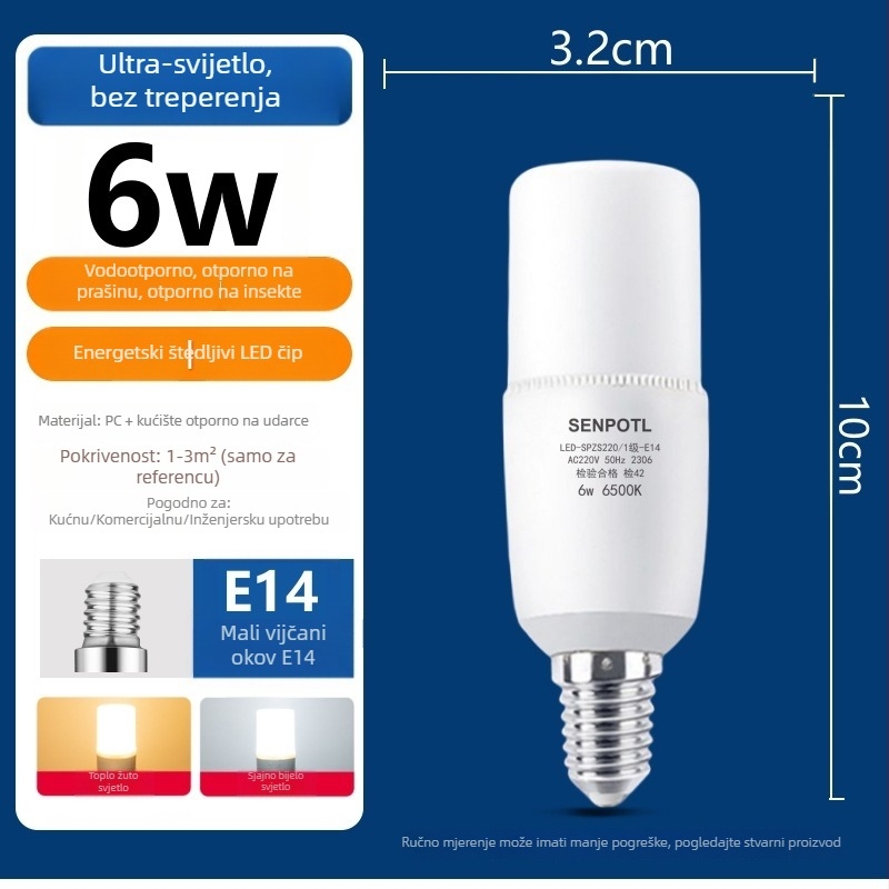 LED žarulja za kućnu upotrebu, E14 spiralna mala navoj, ultra jaka žarulja sa žutom svjetlošću za zaštitu očiju