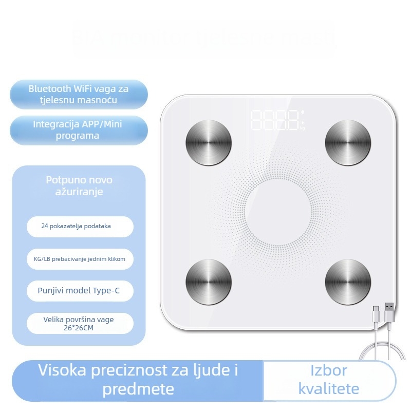 Novi model profesionalne pametne vage za tijelo s elektrodama, punjiva, kućna upotreba, visoka preciznost.