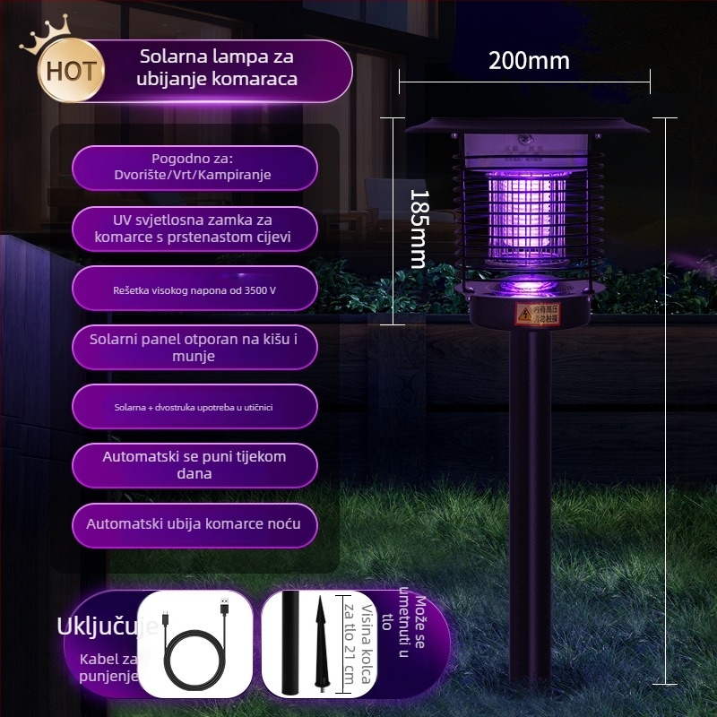 Solarna lampa za ubijanje komaraca za otvorene prostore – dvorište i vrt, kampiranje, travnjak