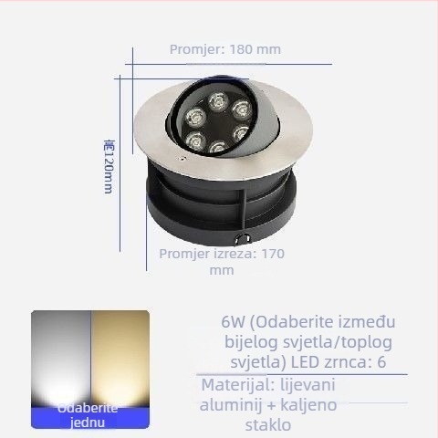 Vanjsko LED podzemno svjetlo s podesivim kutem, bočno emitira, reflektor s nagibom glave za krajolik i staze