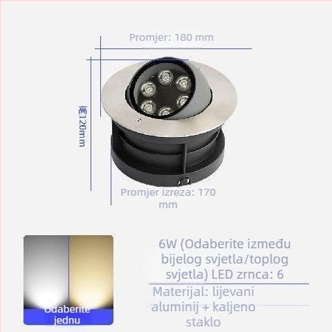 Vanjsko LED podzemno svjetlo s podesivim kutem, bočno emitira, reflektor s nagibom glave za krajolik i staze
