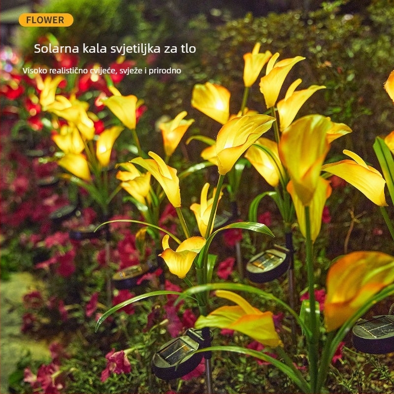 Solarna lampa s postoljem u obliku Calla Lily, vodootporna vanjska rasvjeta za atmosferu za vrt i travnjak