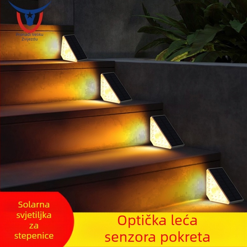 Solarno svjetlo za stepenice sa senzorom, vodootporno, vanjsko osvjetljenje za stepenice, balkon i vrt