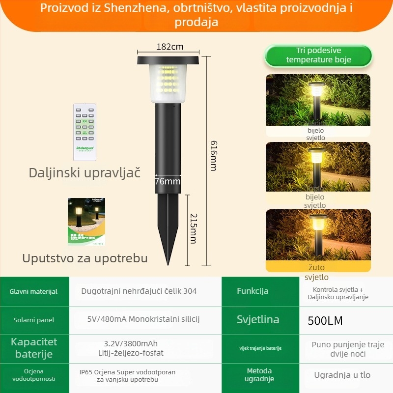 Solarna LED lampa za travu, vanjska vodootporna, rasvjeta za vrt i dvorište