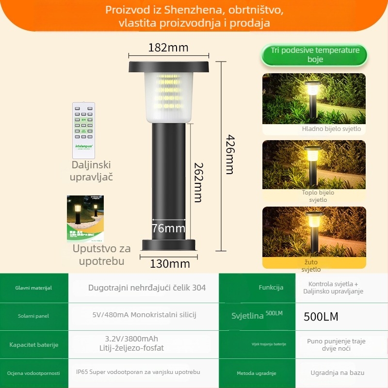 Solarna LED lampa za travu, vanjska vodootporna, rasvjeta za vrt i dvorište