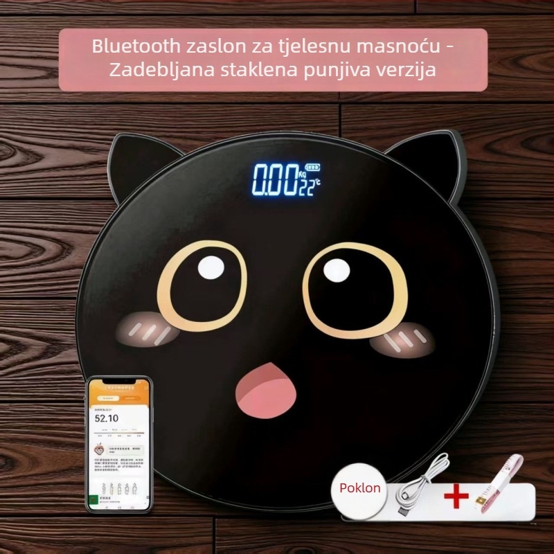 Kućna elektronička vaga – kompaktna, precizna i izdržljiva; pogodna za studentski dom; karikatura dizajna tijela; punjiva vaga za zdravlje