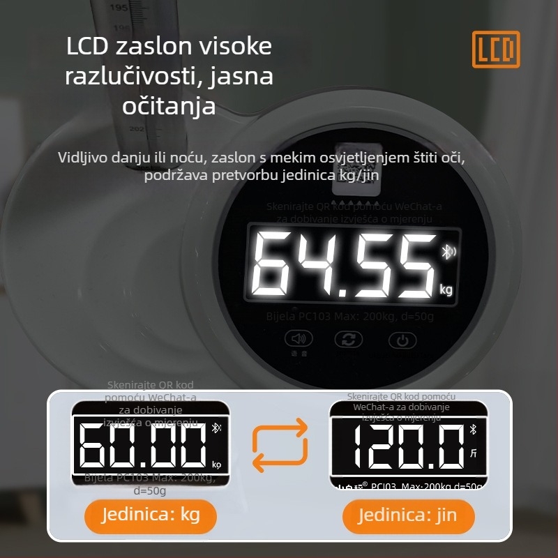 Elektronička vaga za mjerenje visine i težine s Bluetoothom, punjiva, glasovno javljanje, pametna elektronička vaga