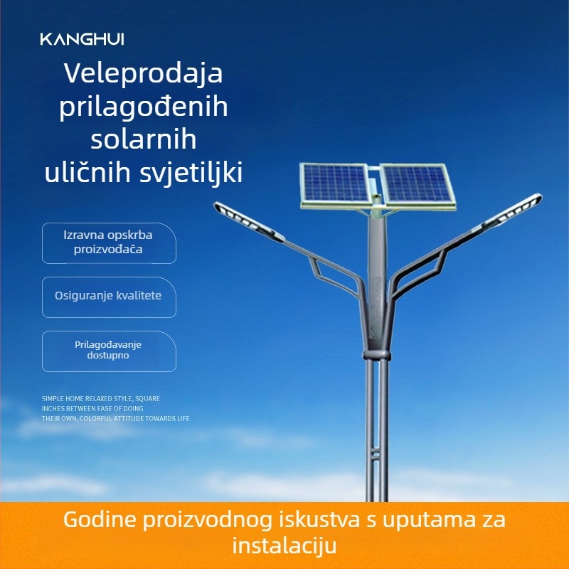 Solarna ulična rasvjeta, energetski učinkovita LED, jednoruka ili dvoručna ramena dizajn, solarni panel, vanjski nadzor rasvjete, za nove ruralne ceste i trgove