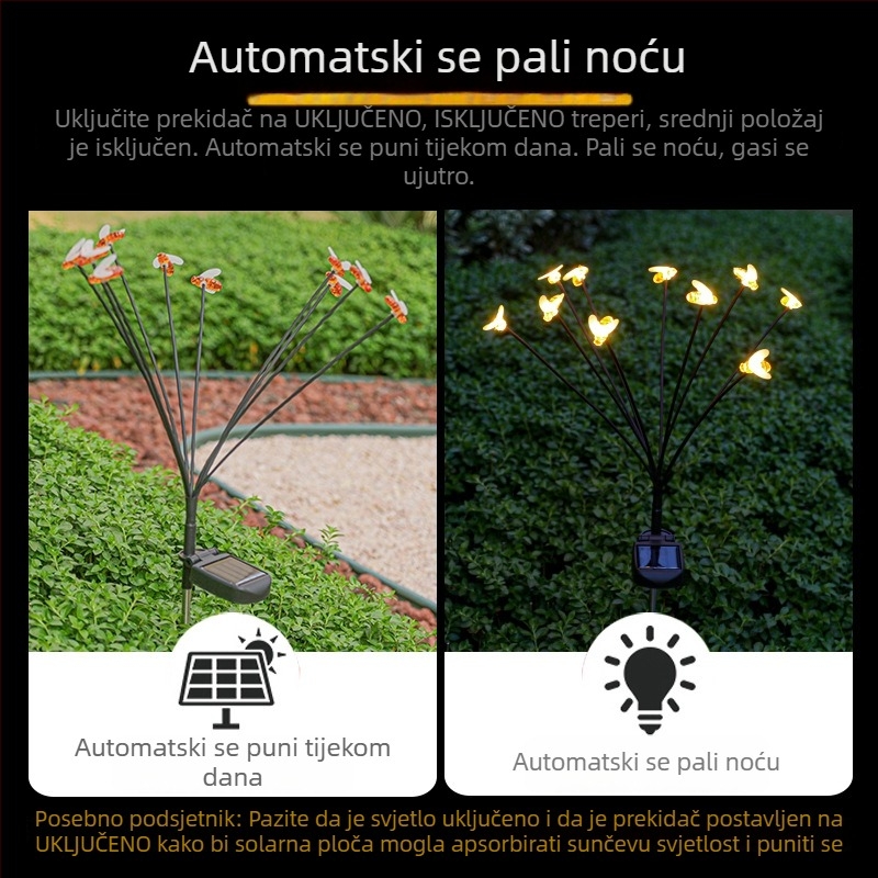 Solarna lampa za travnjak s motivom pčele – vodootporna vanjska svjetiljka za dvorište, vrt i balkon