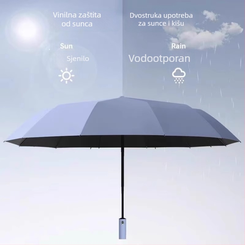 Ručni sklopivi kišobran za kišu i sunce, velik, ojačani dizajn, UV zaštita, unisex