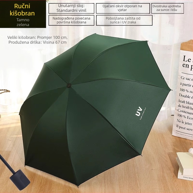 Ručni sklopivi kišobran za kišu i sunce, velik, ojačani dizajn, UV zaštita, unisex