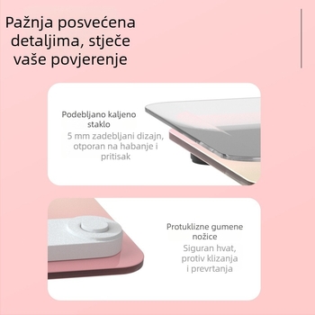 Inteligentna vaga za tijelo s punjivom baterijom, kućna upotreba, ploča od kaljenog stakla, nosivost 360 kg, LED zaslon od 3 inča