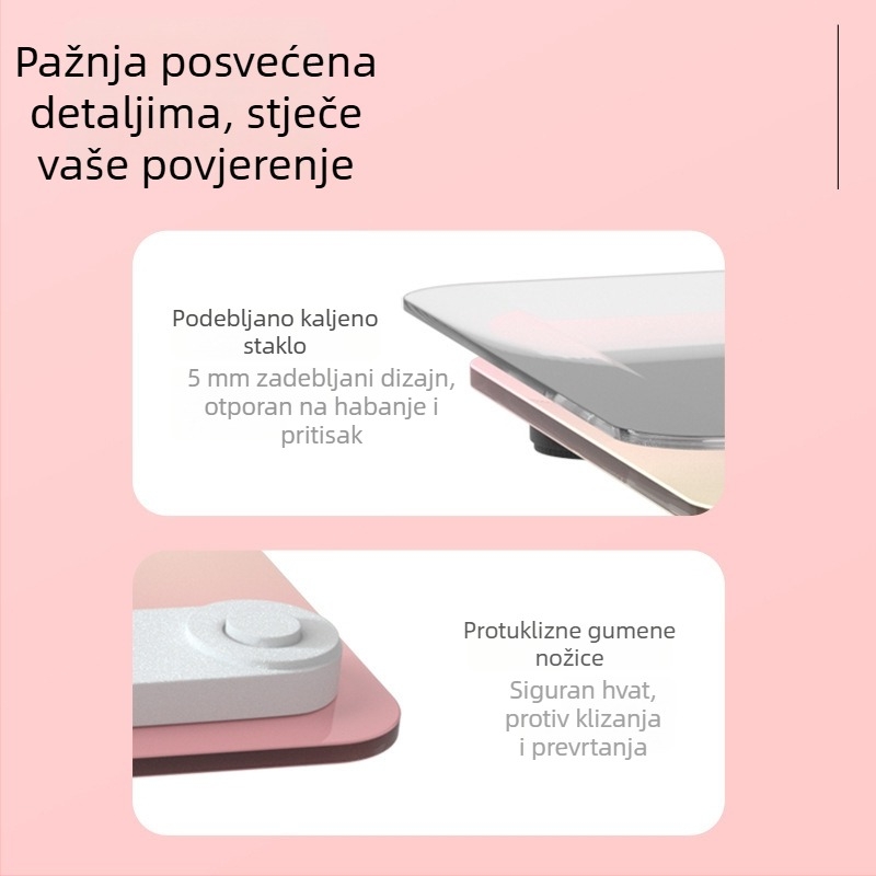 Inteligentna vaga za tijelo s punjivom baterijom, kućna upotreba, ploča od kaljenog stakla, nosivost 360 kg, LED zaslon od 3 inča