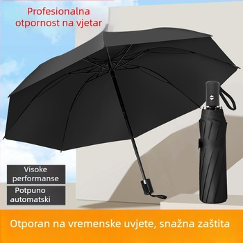 Potpuno automatski ojačani kišobran za muškarce, dvostruka namjena za sunce i kišu, trodijelni sklopivi kišobran s UV zaštitom