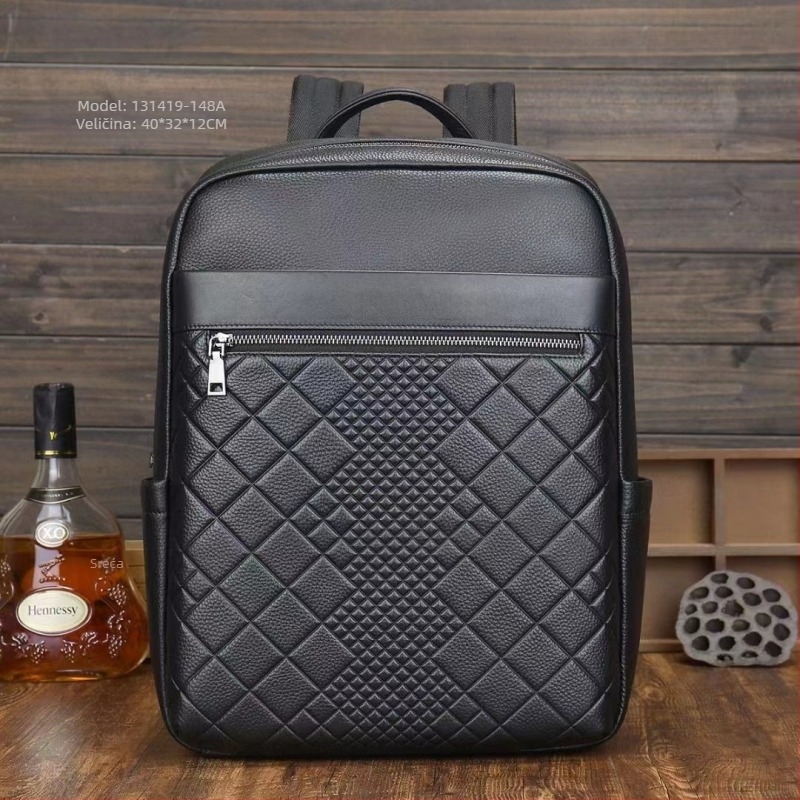 Muški poslovni ruksak od prave kože, vrhunska teleća koža, pogodan za putovanja i svakodnevnu upotrebu; prostor za 15,6-inčni laptop; vodootporan; podstava od najlona; naramenice s zračnim jastučićem; geometrijski uzorak.