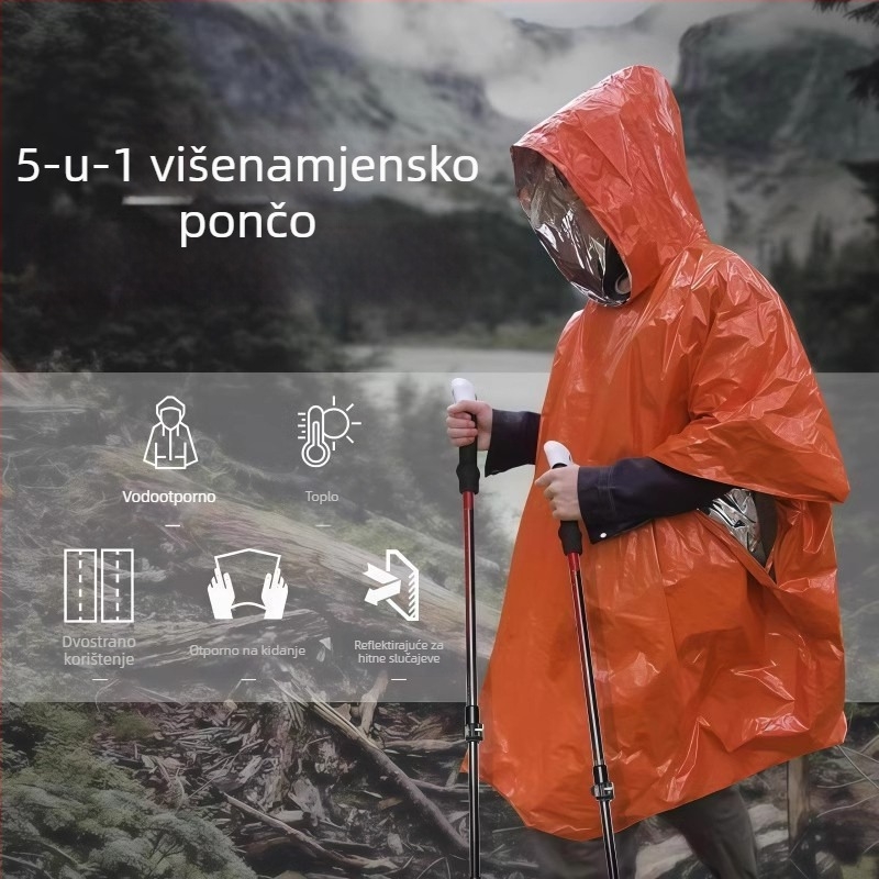 Pončo od aluminij folije za preživljavanje na otvorenom – izolacijski pončo za hladnoću i kišu
