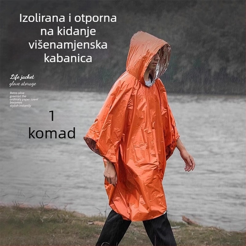 Pončo od aluminij folije za preživljavanje na otvorenom – izolacijski pončo za hladnoću i kišu