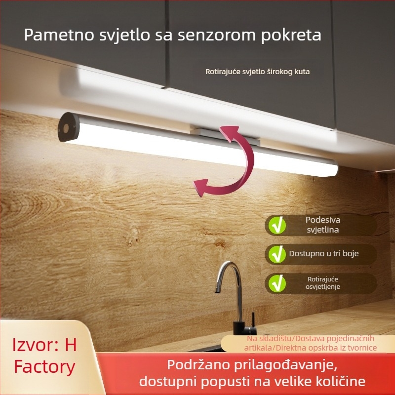 LED inteligentno svjetlo za garderobu sa senzorom pokreta, magnetsko svjetlo za ormar, kružni rotirajući trak u tri boje, prilagođena noćna svjetiljka