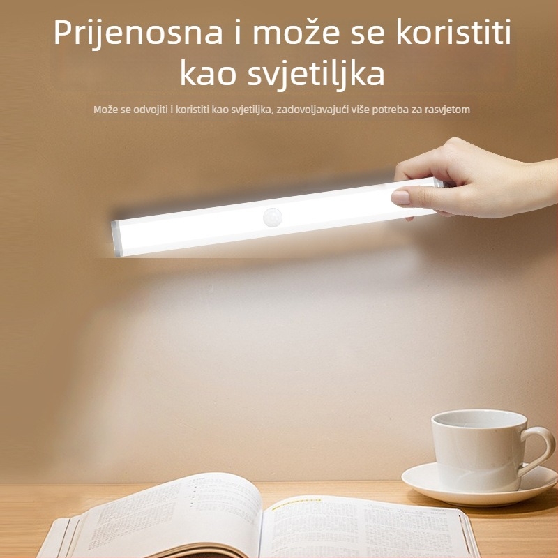 LED inteligentno svjetlo za garderobu sa senzorom pokreta, magnetsko svjetlo za ormar, kružni rotirajući trak u tri boje, prilagođena noćna svjetiljka