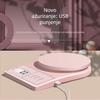 Visoko precizna digitalna kuhinjska vaga, kompaktna vaga u gramima za pečenje i vaganje hrane, punjiva