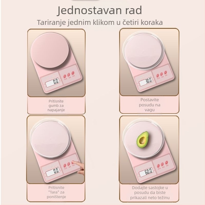 Visoko precizna digitalna kuhinjska vaga, kompaktna vaga u gramima za pečenje i vaganje hrane, punjiva