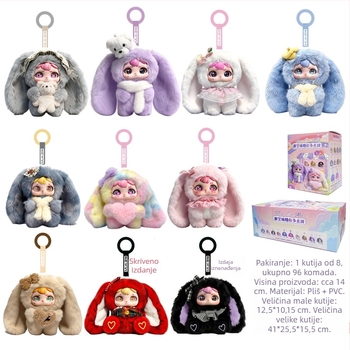 Set od 100 plišanih privjesaka za torbu – Sweet Baby Girl likovi, kutija iznenađenja, kreativni poklon za rođendan