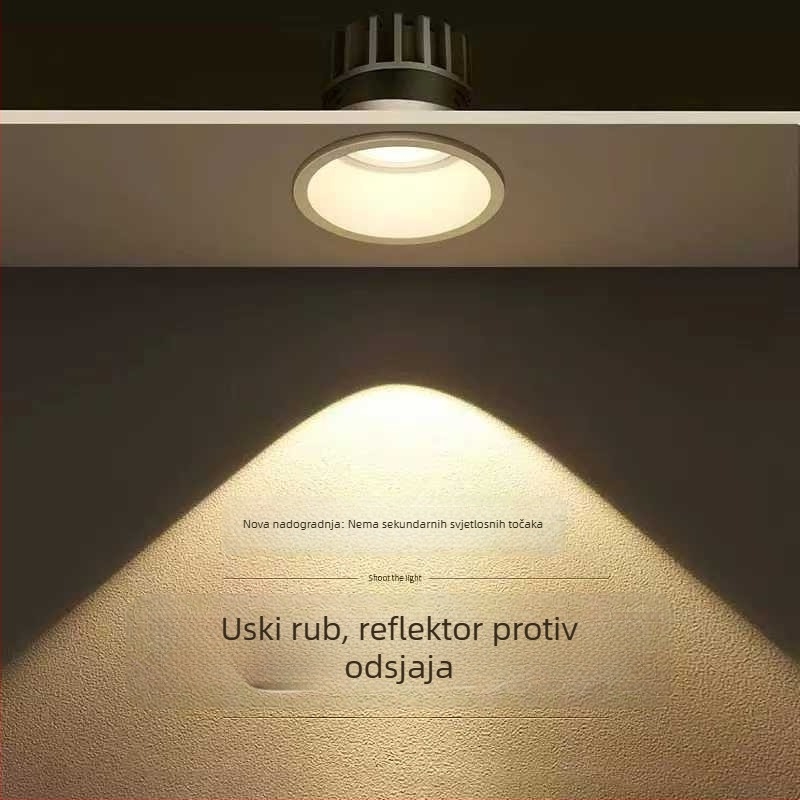 Ugrađeni zidni washer spot s anti‑refleksijom, LED stropna svjetiljka s izrazito uskim okvirom za dnevnu sobu