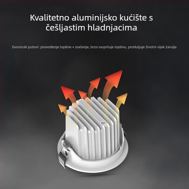 Ugradbeni usmjereni spot svjetlo s podesivim kutem, visoka svjetlosna učinkovitost, antiodsjaj, cijeli spektar, visok CRI, bez glavne lampe
