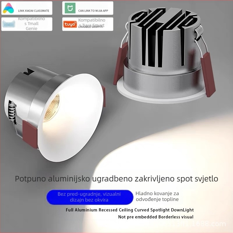 Ugradni zaobljeni downlight, bez rubova, duboka čašica, anti-odsjaj, stropno svjetlo za dnevnu sobu