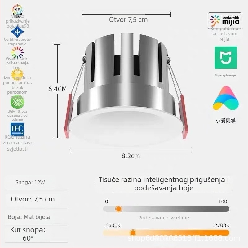 Ugradni zaobljeni downlight, bez rubova, duboka čašica, anti-odsjaj, stropno svjetlo za dnevnu sobu