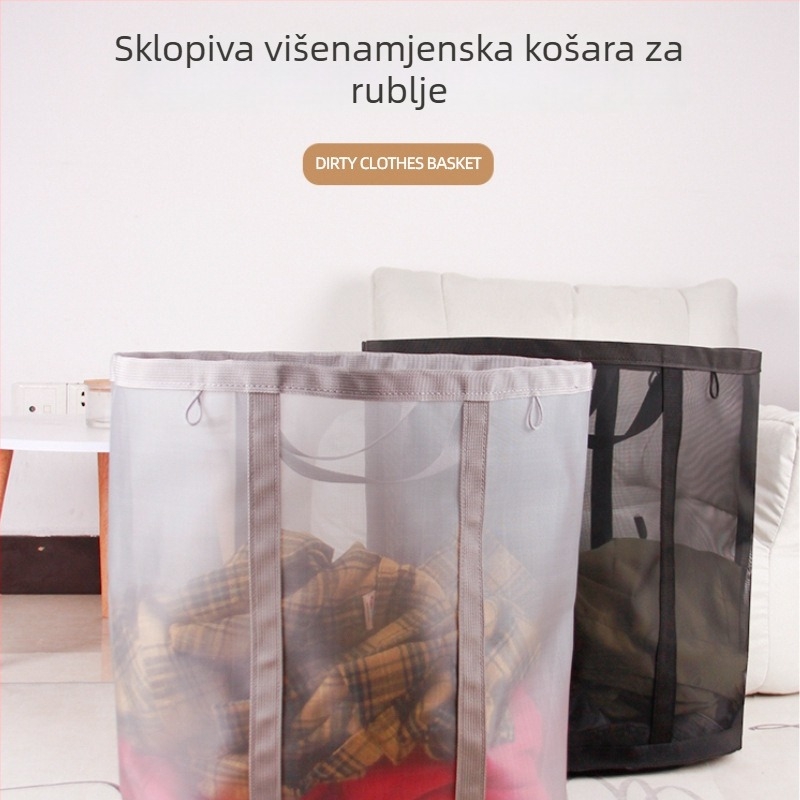 Mrežasti koš za prljavu odjeću, sklopivi, zidni nosač u kupaonici