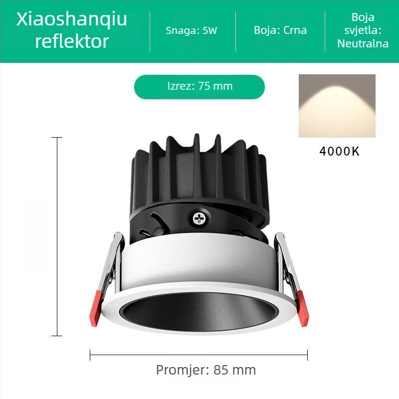 LED ugradni downlight s anti-glare za dnevni boravak, cilindrično svjetlo i wall-washer efekt