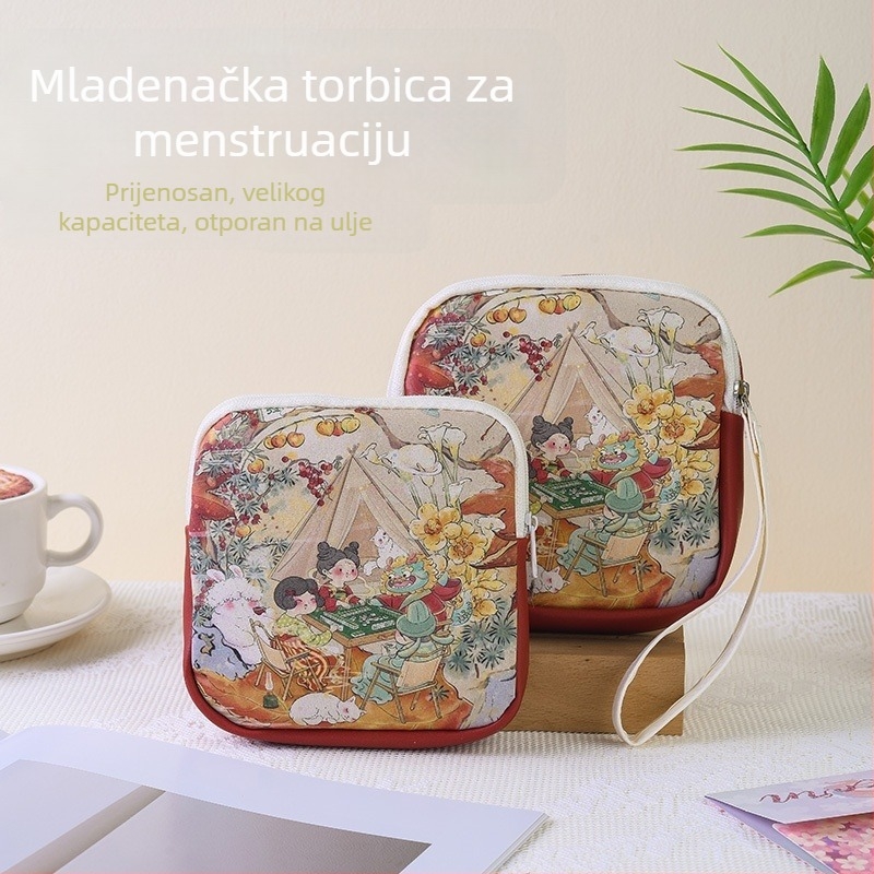 WS96 Kockasta PU torbica za pohranu higijenskih uložaka, kozmetike i lijekova za putovanja