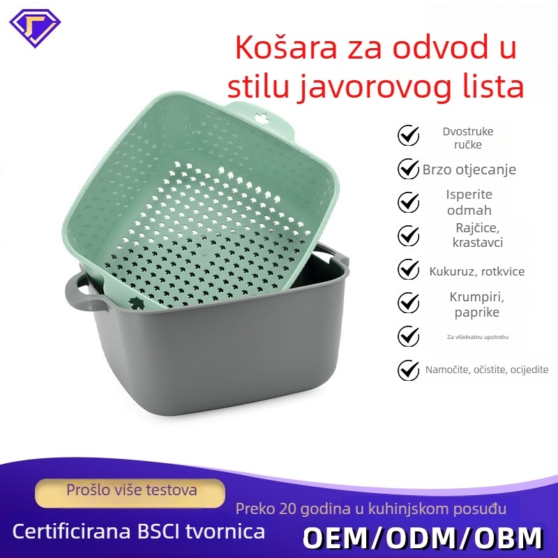 Dvostruki sklopivi koš za odvodnjavanje za pranje voća i povrća, kuhinjski alat, kompaktan dizajn