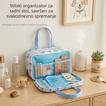 Torba za šminku velike kapacitete s odjeljcima za žene, prijenosni putni organizator kozmetike i higijenskih potrepština