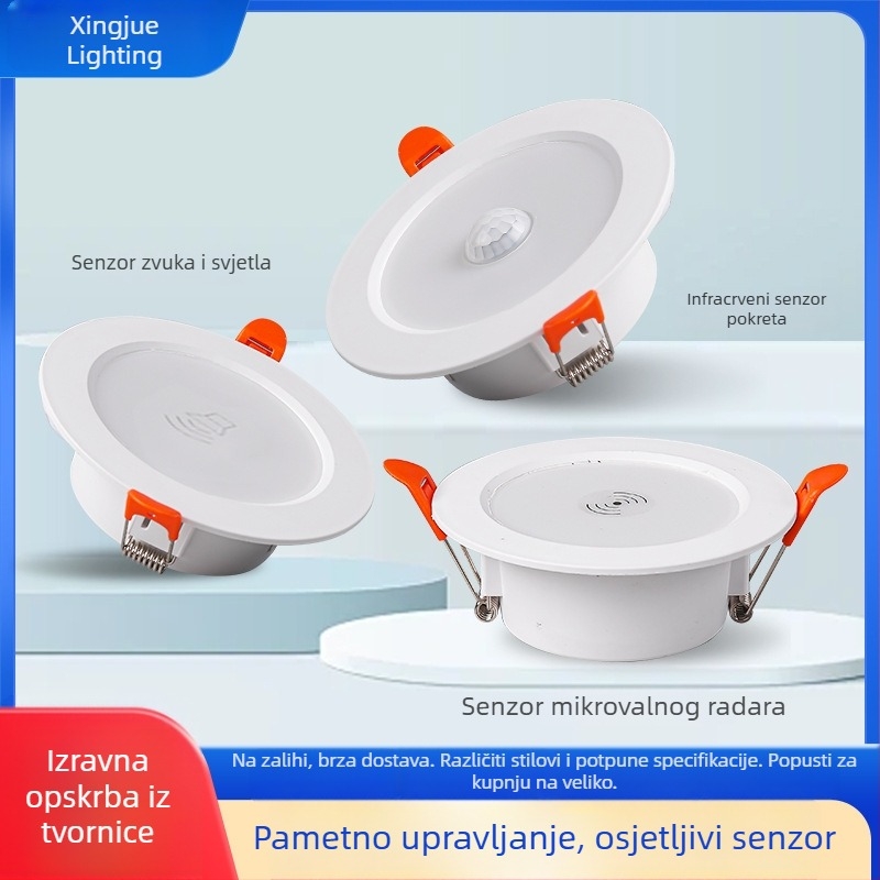 Ugrađeni downlight s infracrvenim senzorom pokreta i odgođenim gašenjem, za hodnike i hotelske hodnike; izuzetno osjetljivo pametno osvjetljenje