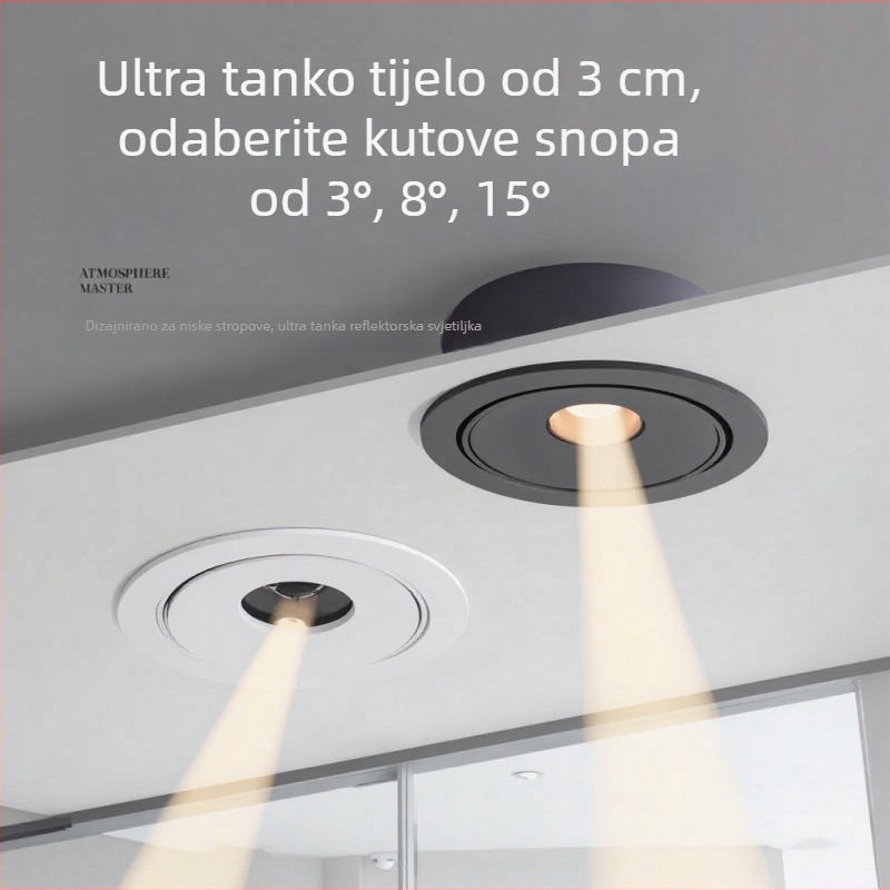 Ultra-tanki ugrađeni LED spot svjetlo za čajnu sobu, 3W, sa snopom od 3°, 8° i 15°, pogodno za blagovaonski stol i muzej.