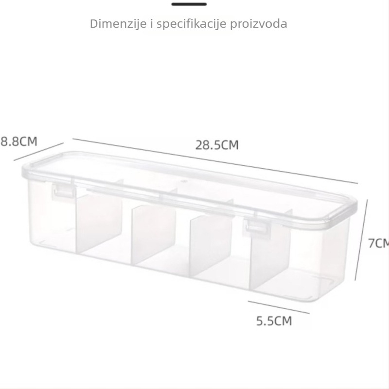 Prozirna duga kutija za pohranu s više pretinaca za kabelske vrpce i sitnice