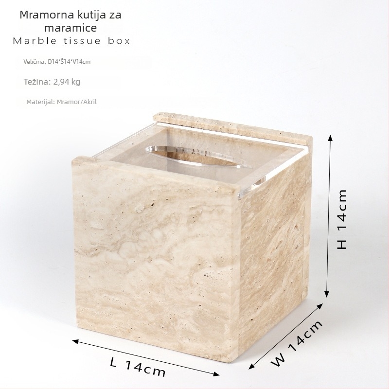 Moderna minimalistička kutija za maramicice s mramornim dizajnom – za dom, hotel ili vilu; pogodna za dnevni boravak i stol za kavu