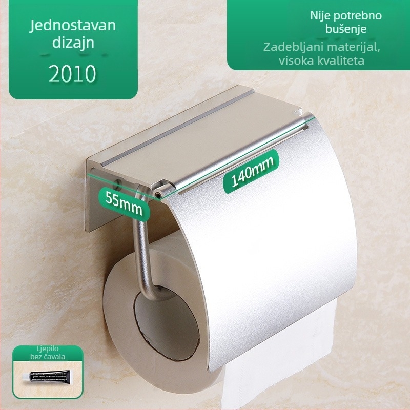 Anrun aluminijski držač papira za kupaonicu s površinom nalik koži i držačem za telefon/maramice, kvadratni dizajn, svijetla boja, moderni minimalistički stil, montaža bez bušenja